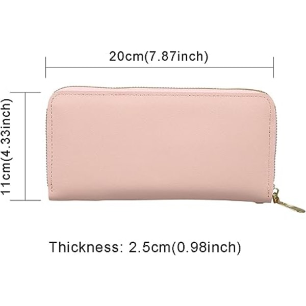 Wallet for Girls RFID Blocking Portable Purse Leather Cell Phone Holster Bag Zip Clutch Handbag Holder Organizer Coin Wallet (Rose-Pink)