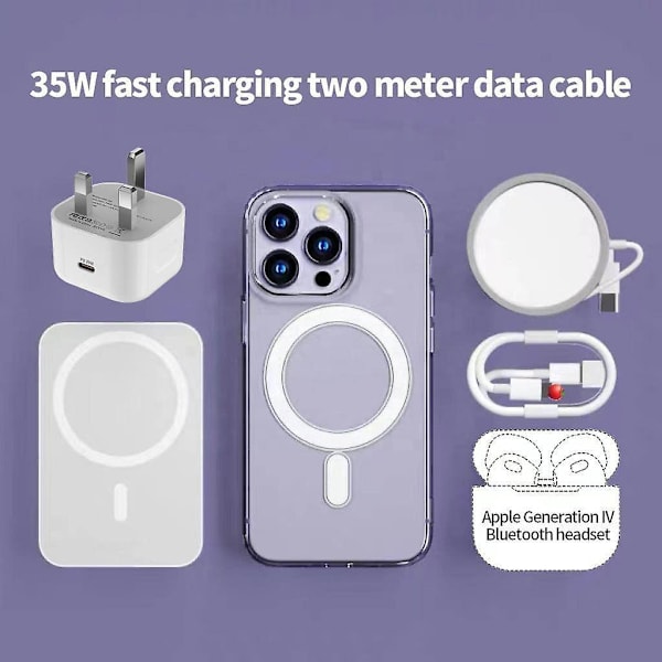 6-i-1 Presentask för iPhone: Trådlös Laddare + Magnetisk Kabel + Datakabel + Reseladdare + Telefonskal + Skärmskydd (ip