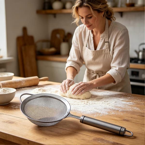 Sil i rustfritt stål med ekstra finmasket sil og solid håndtak for kjøkkenbruk Diameter 105CM