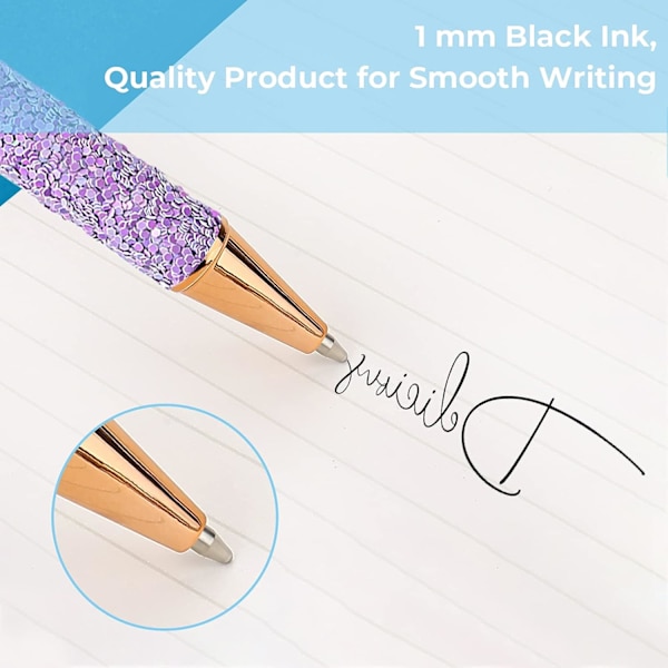 6 stk. Bling Glitrende Metalpenne, Retractible Kuglepenne Sød Glitter 1,0 mm Sort Blæk Fin Spids Gave Skrive Journaling Studerende