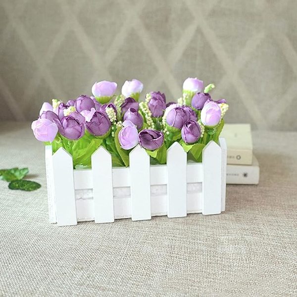 1 sæt hvidt træhegn kunstig blomst blomsterholder hjem haveindretning