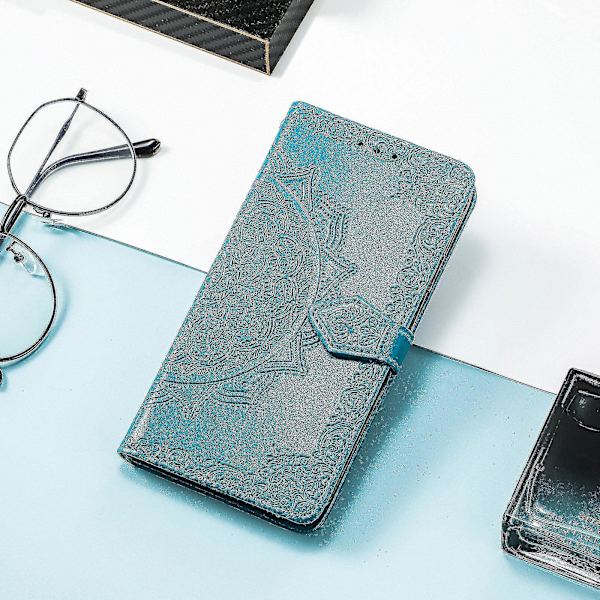 Huawei Mate 40 Lite Fodral Läder Plånboksfodral Präglad Mandala Magnetiskt Flip-skydd Stöttåligt - Blå