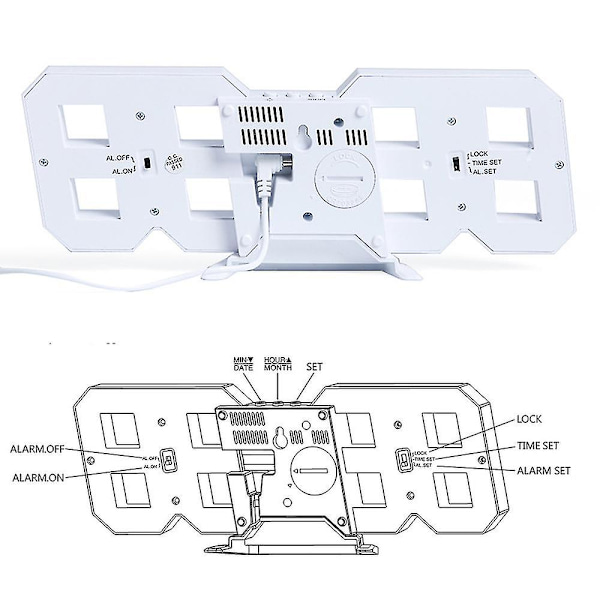3D Digitaalinen Herätyskello, Seinä-LED-Numeron Aikakello 3 Automaattisella Kirkkausasetuksella, LED-Elektroninen Kello Uinuma-Toiminnolla, Moderni Yövalo