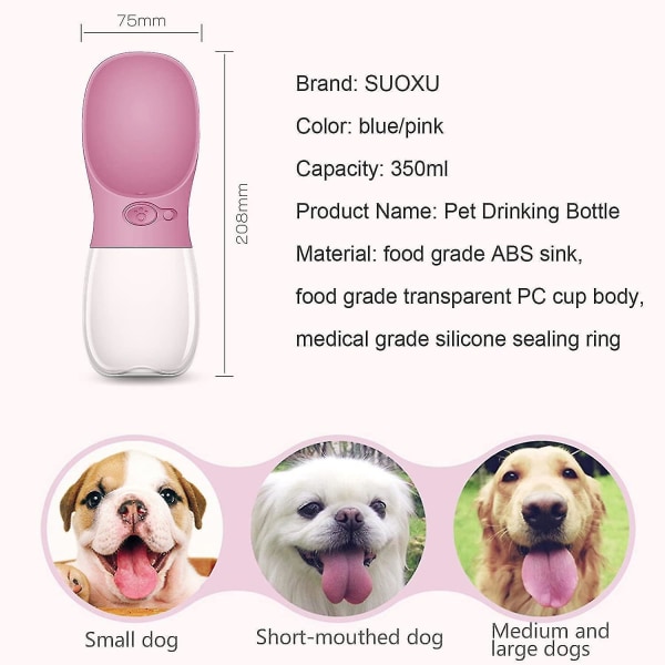Bærbar hundevandflaske - Pet Travel Vandflaske - Pet Vanddispenser - Til udendørs