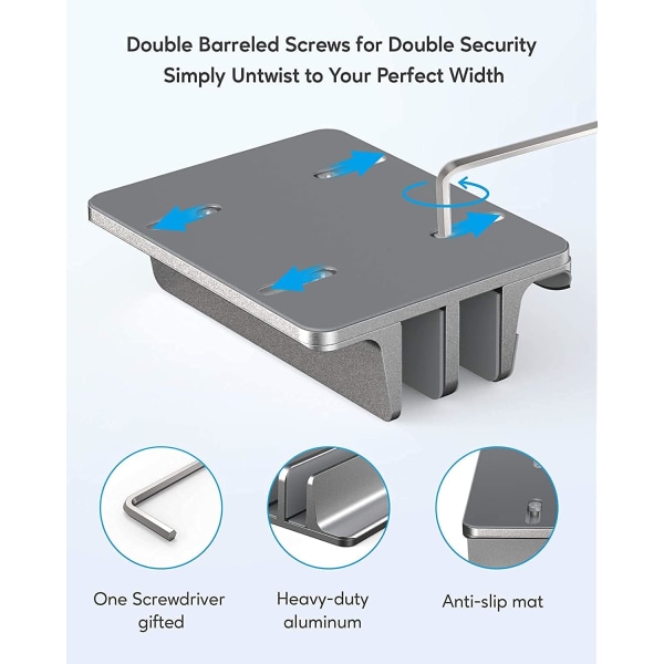 Dobbelt justerbar vertikal bærbar computer stand Nydesignet 2 slots aluminium skrivebords dobbelt holder (op til 17,3 tommer)