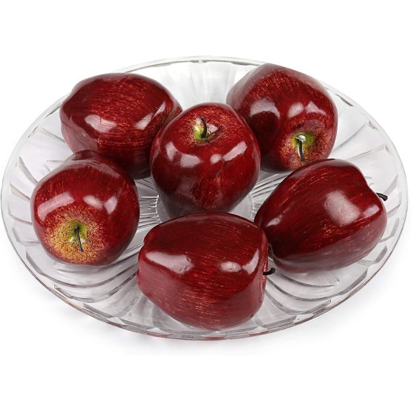 6 stk kunstig rød æble falsk frugt hus køkken fest dekoration, faux store røde æbler, 7,5*8,5 cm