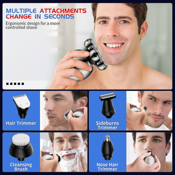 5 i 1 elektrisk rakapparat för skalliga män - Roterande designrakapparat - Elektrisk set för män