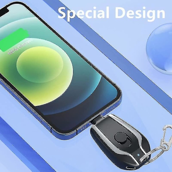 1500 mAh Avaimenperän Puhelinlaturi, Mini Virta Hätä Pod Yhteensopiva IPhonen Tai Type-C Nopean Latauksen Power Bank Avaimenperä (Musta Type-C:lle)