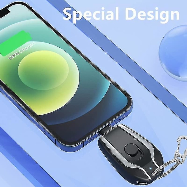 1500mAh Nøglering Telefonoplader, mini Power Emergency Pod Kompatibel med iPhone eller Type-C Hurtigopladning Power Bank Nøglering (sort til Type-C