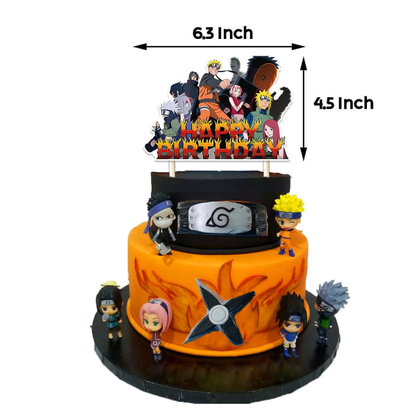 Naruto-tema födelsedagsprydnader, 48 delar Naruto födelsedagsprydnader, Naruto-tema ballonger, Naruto-banderoller, Naruto cupcake-toppar, för