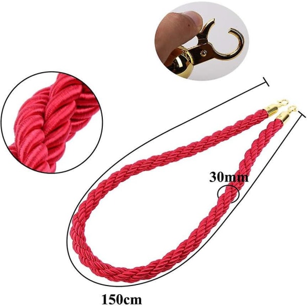 Guide Rope Barrier Rope Divider Queue Divider Rope For Guidance System With Gold Hook 1.5m Red
