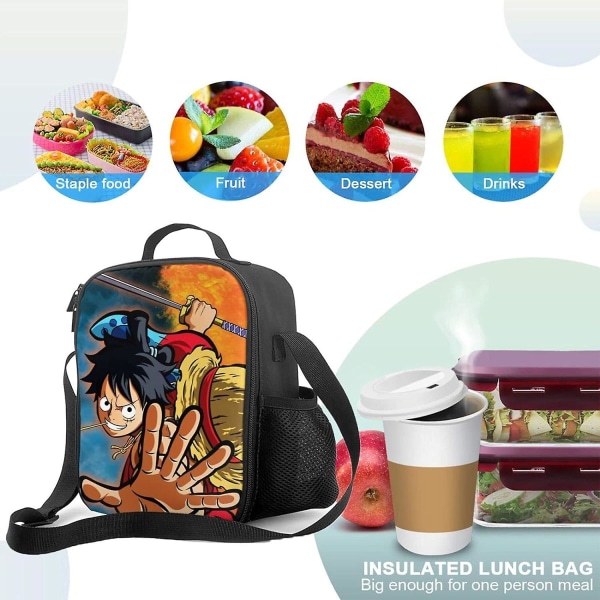 Luffy One Piece -lounaslaatikko pehmustetulla eristetyllä vuorauksella lounaskassi thermal Kannettava olkapäällä vedenpitävä lounaskassi aikuisille ja lapsille
