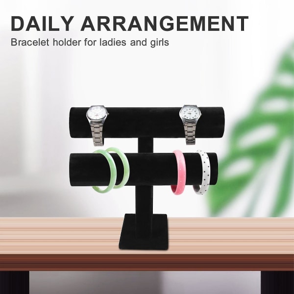 2-etasjes armbånd armbånd displayholder T-bar stativ svart