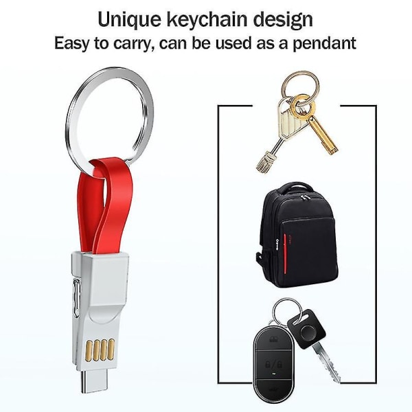 3 i 1 Mini Nyckelring Laddare USB Kabel Micro USB Typ C Belysningskabel