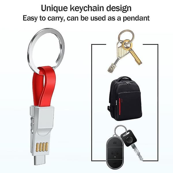 3-i-1 Mini Nyckelring Laddare USB-kabel Micro USB Typ C Lightning-kabel
