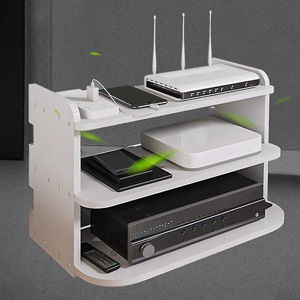 Veggmontert TV-boks-hylle, ruterhylle, dekoderbrakett, holder, PC-DVD-spillerstativ, hylle, aluminium, lag S