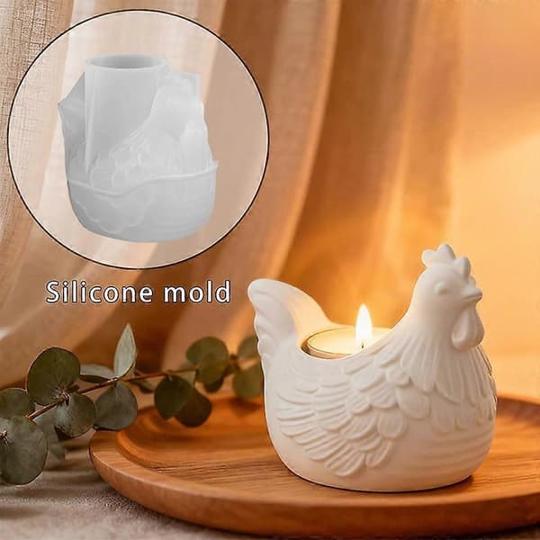 3D Kylling Lysestake Silikonform DIY Gips Ornament Aromaterapi Lys Utsøkt Tekstur Mykt Materiale Enkel Demoulding