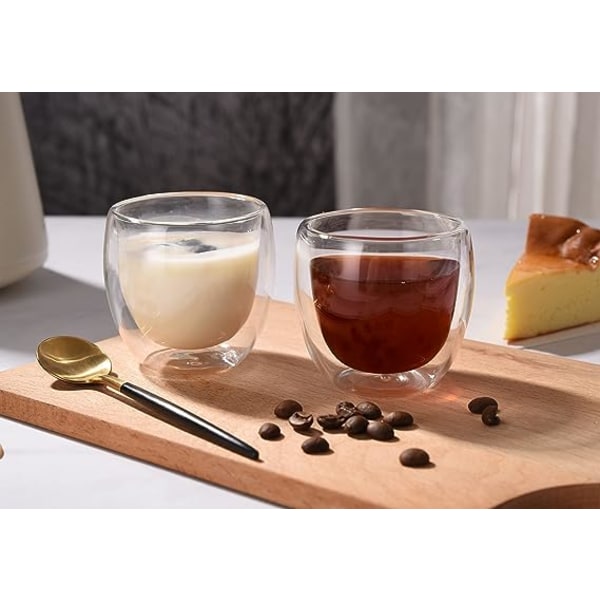 Doble veggglass kaffekopper uten håndtak, 2,5 oz /8,5 oz /13 oz tekopper, klart glass drikkevarer for espresso, cappuccino, latte, varme drikker (2,5 O)