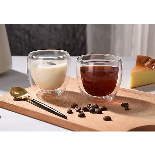 Kaksinkertaiset lasiset kahvikupit ilman kahvaa, 2,5 oz /8,5 oz /13oz teekupit, kirkkaat lasiset juomalasit espressolle, cappuccinolle, lattelle, kuumille juomille (2,5 oz