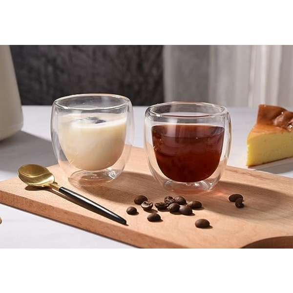 Kaksiseinäiset lasiset kahvimukit ilman kahvaa, 2,5 oz / 8,5 oz / 13 unss teekupit, kirkkaat lasilliset juoma-astiat espressoa, cappuccinoa, lattea, kuumia juomia varten (8,5 O