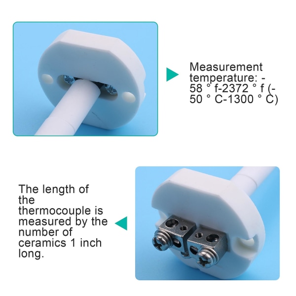 Høj temperatur K Type termoelementsensor til keramisk ovnovn 2372 Fahrenheit 1300 grader -b