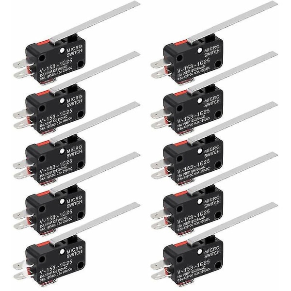 10 Pack Micro Limit Switch Gångjärnsspak Spdt 1no 1nc Momentary Long Spa Switch Micro Switches 3 Pins För