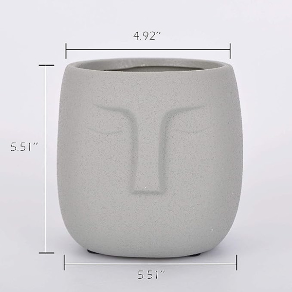 5,5 tommer grå keramisk hovedformet potte til planter, moderne indendørs udendørs vase, ansigtsstatue plantepotte til boligindretning