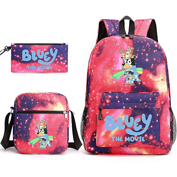 Blå Bluey tredelt skolesekk Star Red 1