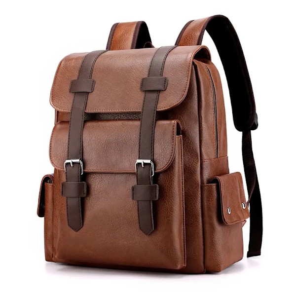 Herre Vanntett Lær Skulder Ryggsekk Retro Casual Stor Kapasitet Student Business Laptop Bag Reise Skole Ryggsekk Mote Negro