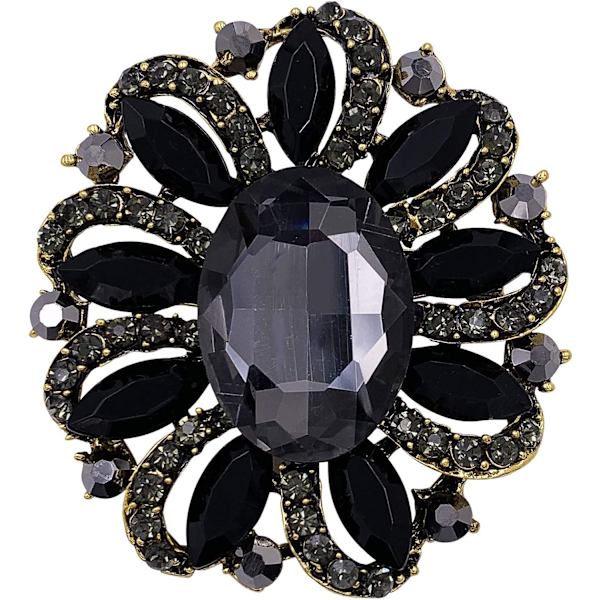 Blomster Rhinestone Statement Brosje Nål Tilbehør Antikk Gulltone