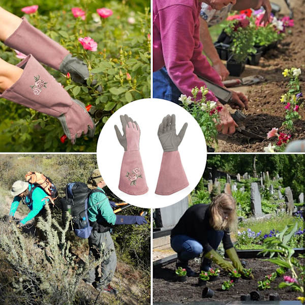 Damer Läder Trädgårdshandske Lång Ärm Sticktålig Elegant Dam Trädgårdshandske Fint Broderi Oliv/rosa/röd/blå/grön Trädgårdshandske Storlek L/9