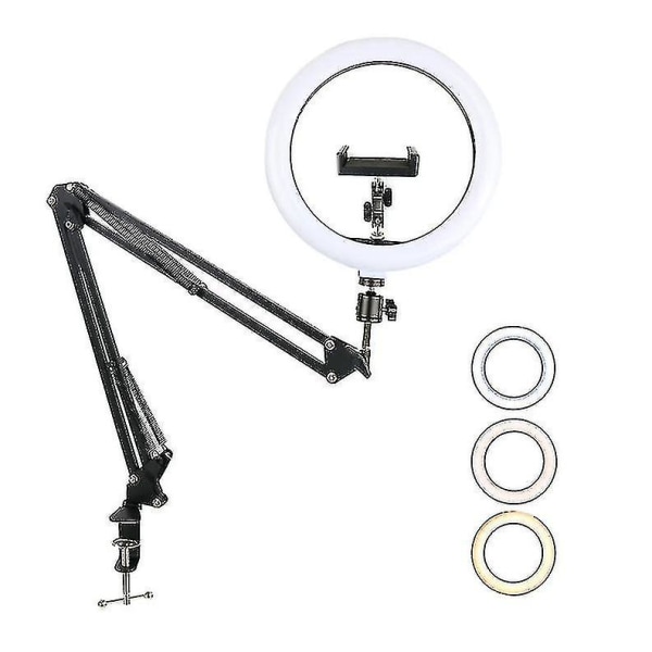 Techflo 10 tommers LED Selfie Ringlys med Utvidbar Armstativ og Skrivebordsmobilholder