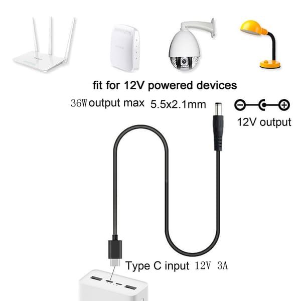 12v 36w Usb C Type-c Pd Trigger 1-3a Virtajohto 5.5 X 2.1mm Dc Liitin