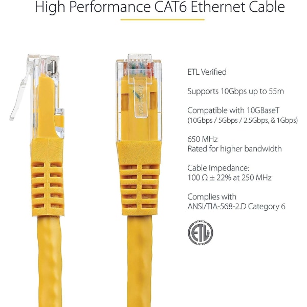 1 fot Cat6 Ethernet-kabel - Gul Cat 6 Gigabit Ethernet-ledning -650mhz 100w Poe Rj45 Utp støpt nettverks-/patchledning m/strekkavlastning/f
