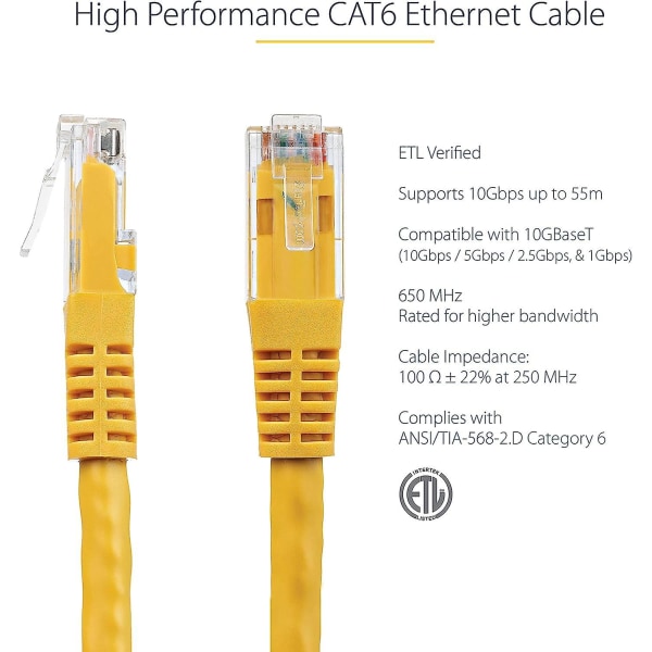 1ft Cat6 Ethernet-kaapeli - Keltainen Cat 6 Gigabit Ethernet-johto -650mhz 100w Poe Rj45 Utp Muovattu Verkko-/paikkajohto W/vedonpoisto/f