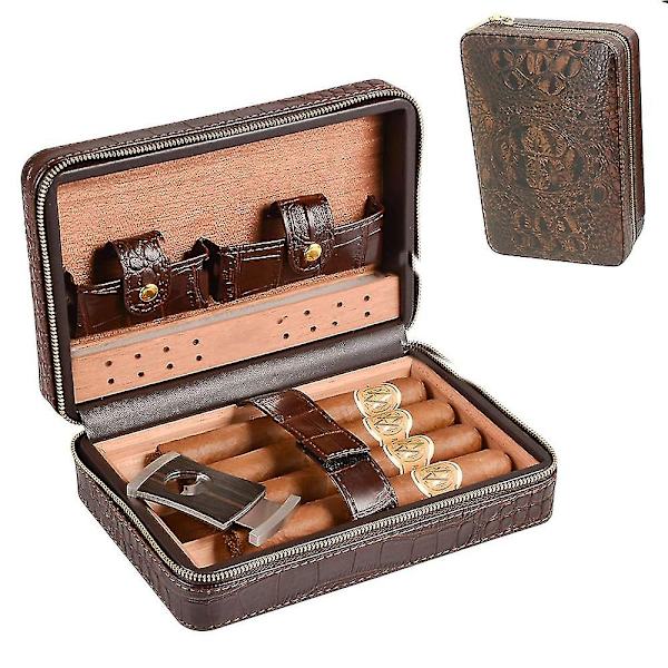 Ctmw Læder Rejse Cigar Humidor Etui, Bærbar Cedertræ Med Luftfugtighedsfugter Luftfugtighedsfugter Til 4 Cigarer