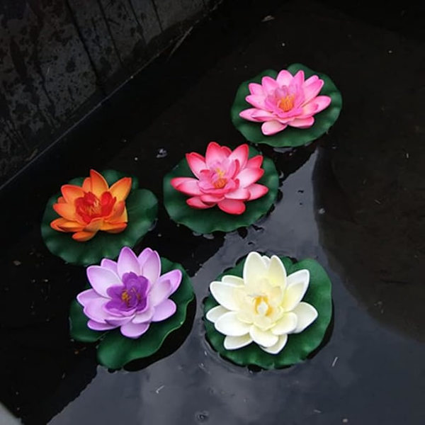Kunstig Flydende Skum Lotusblomst med Vandlilje Pad, Kunstige Flydende Blomster Planter Dekoration Dam Pool Lotus Ornamenter til Terrasse Have Aq