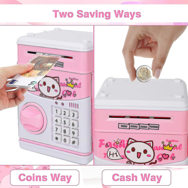 Pengebank for børn, elektronisk sparegris pengeautomat Autorul pengesparebank med adgangskode, møntkontant sparegris gave til piger Bo
