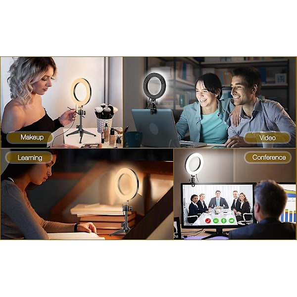 2023 - Videokonferansebelysningssett, 6\" LED Selfie Ringlys, Klips på Laptopmonitor for Webcam-belysning