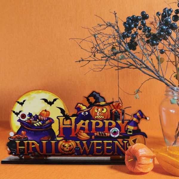 Happy Halloween borddekorasjoner, gresskar borddekorasjoner, halloween tre midtpunktskilt, heksehatt Goast for Halloween Pa