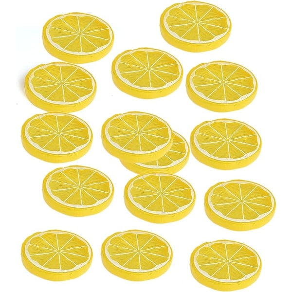 15 st 2 tums gula konstgjorda naturtrogna citronskal för hem- och festdekoration (gult citronblock, 15)