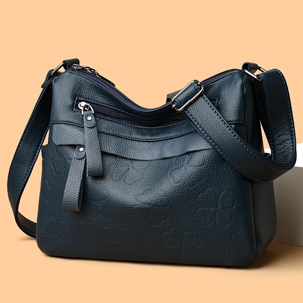 Kvinnlig Tote Bag i Kohud och Läder, Stor Kapacitet, Handväska, Retro Tryckt Mönster, Axelväska, Kvinnlig Crossbody Väska, Ny Azul