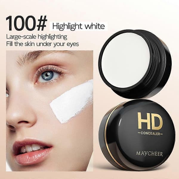 Concealer Fuld Dækning, Under Øjenlysner Farvekorrigerende Concealer til Mørke Rande, Vandfast Foundation Ansigtsmakeup, Nem Påføring Highlight white
