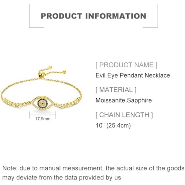 14K Guld Ondt Öga Moissanit Armband för Kvinnor, Fint Ihåligt Safir Djävulens Öga Utökningsbart Kedje Armband, Mode Armband Smycken Present till Hennes