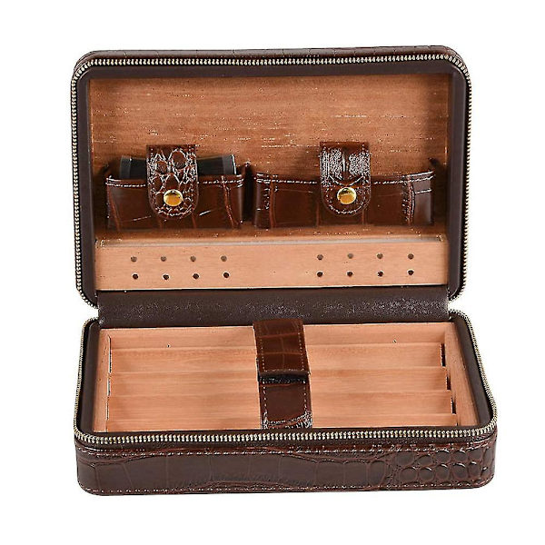 Ctmw Læder Rejse Cigar Humidor Etui, Bærbar Cedertræ Med Luftfugtighedsfugter Luftfugtighedsfugter Til 4 Cigarer