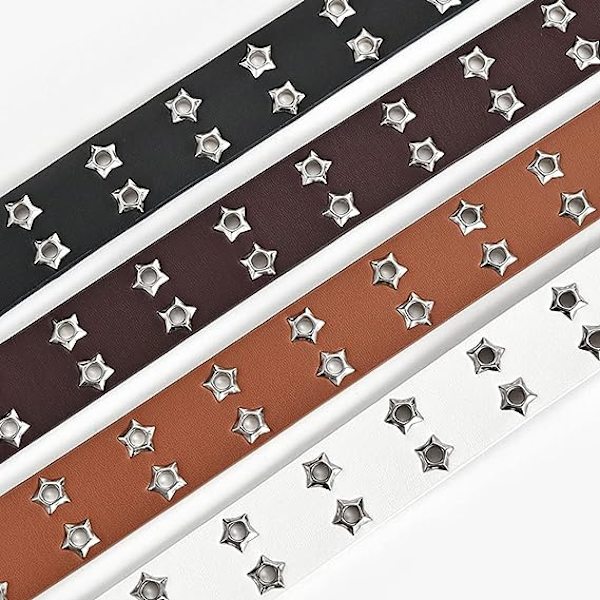 Punk Hollow Star PU Läder Midjebälte Mode Femspetsig Stjärna Dubbel Rad Metall Spänne Remmar för Kvinnor Flickor Tillbehör