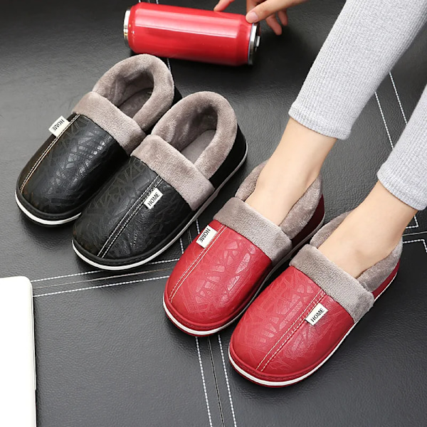 Herreslippers i imiteret pels - varme, vandtætte, indendørs, flade hjemmesko, sorte, store størrelser 50-51 Black2 40-41