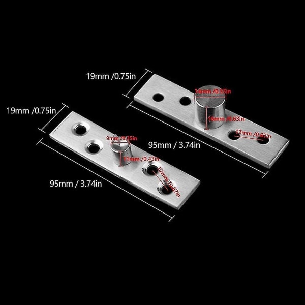 360 graders rotationsdörrgångjärn, dolda pivotgångjärn i rostfritt stål 95x19mm topp (central pivot), 2-pack