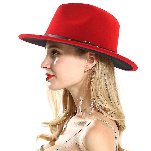 Europeisk og amerikansk mote Rød og svart fargematchende lue, flatbremte jazzhatt for kvinner