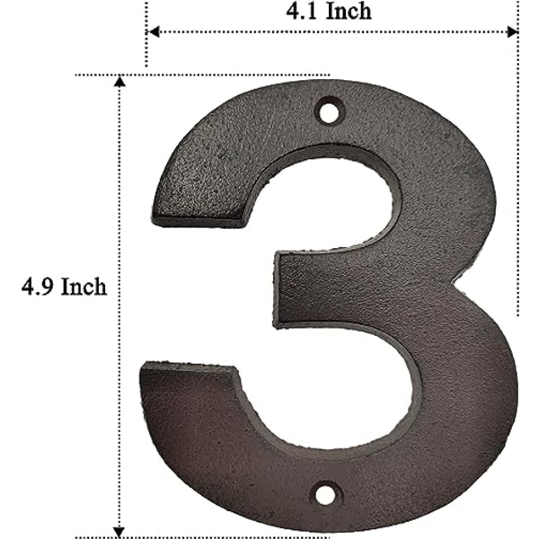 Valurautaiset talonumerot - 4,9 tuuman korkeat osoitenumerot/postilaatikonumerot, numero 3